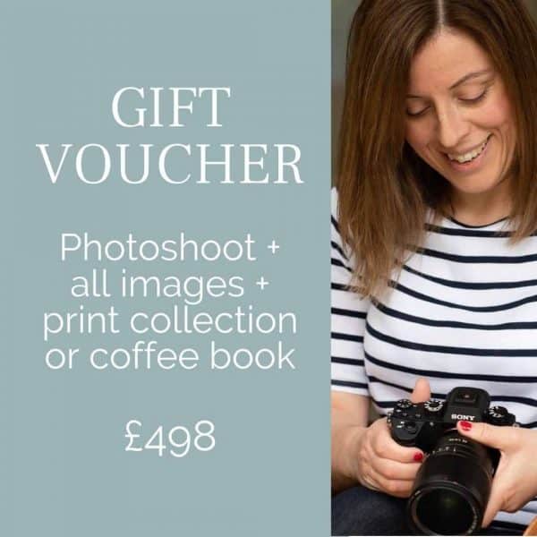 Gift voucher for family photoshoot Orpington all images plus album or mounted prints